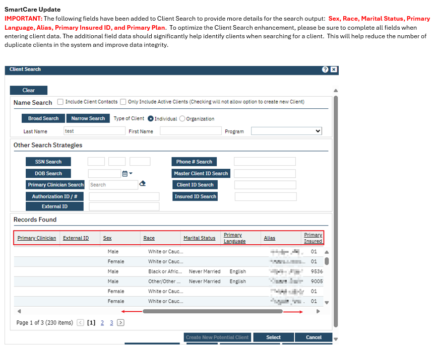 SmartCare New Client Search Enhancement